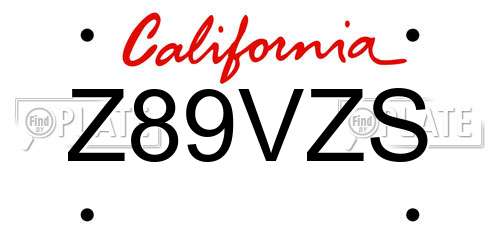 Z89VZS California License Plate