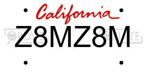 Z8MZ8M California License Plate