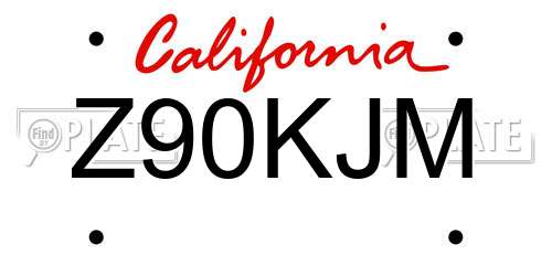 Z90KJM California License Plate