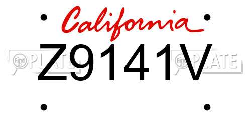 Z9141V California License Plate