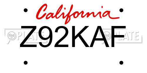 Z92KAF California License Plate
