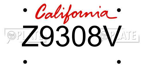 Z9308V California License Plate