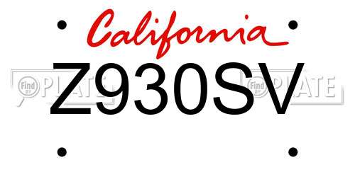 Z930SV California License Plate