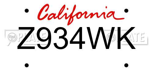 Z934WK California License Plate