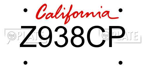 Z938CP California License Plate