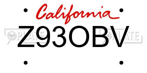 Z93OBV California License Plate