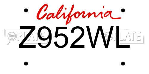 Z952WL California License Plate