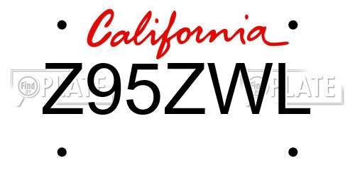 Z95ZWL California License Plate