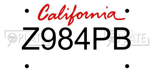 Z984PB California License Plate