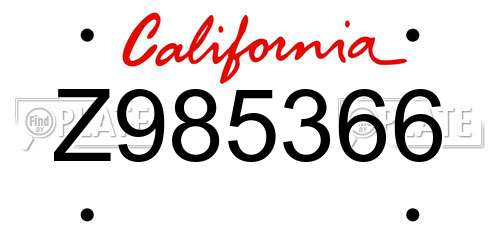 Z985366 California License Plate