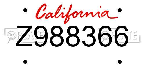 Z988366 California License Plate