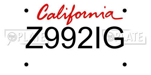 Z992IG California License Plate