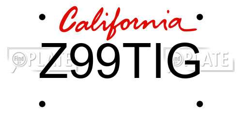Z99TIG California License Plate