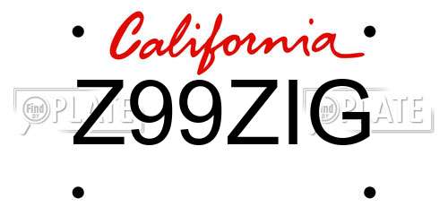 Z99ZIG California License Plate