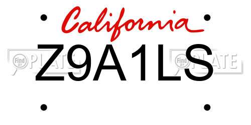 Z9A1LS California License Plate