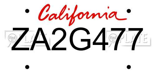 ZA2G477 California License Plate