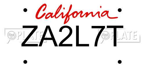 ZA2L7T California License Plate