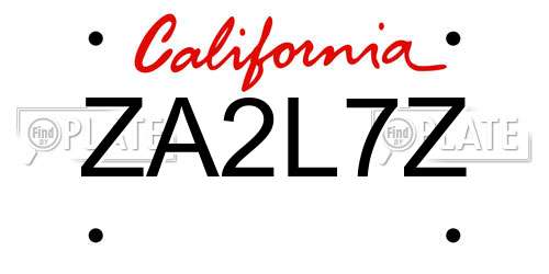 ZA2L7Z California License Plate