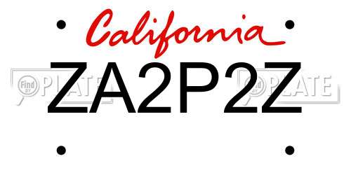 ZA2P2Z California License Plate