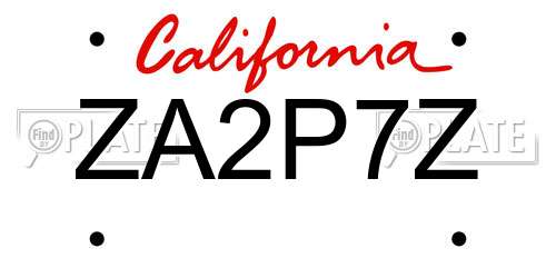 ZA2P7Z California License Plate