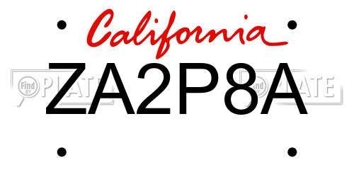 ZA2P8A California License Plate