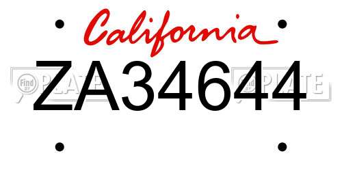 ZA34644 California License Plate