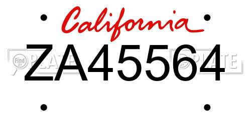 ZA45564 California License Plate