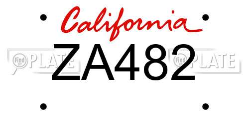 ZA482 California License Plate