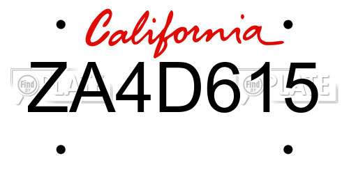 ZA4D615 California License Plate