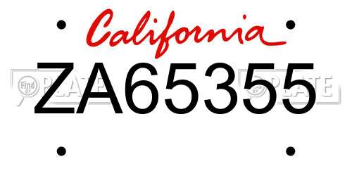 ZA65355 California License Plate