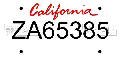 ZA65385 California License Plate