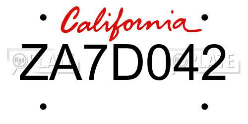 ZA7D042 California License Plate