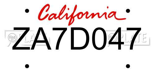 ZA7D047 California License Plate