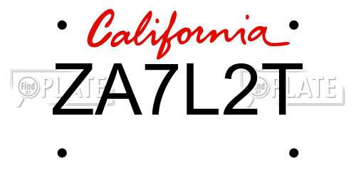 ZA7L2T California License Plate