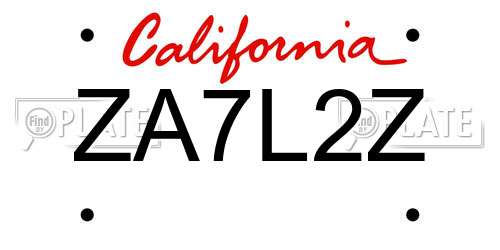ZA7L2Z California License Plate