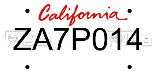 ZA7P014 California License Plate