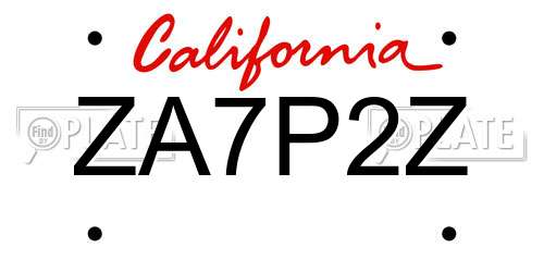 ZA7P2Z California License Plate