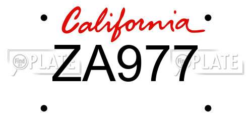ZA977 California License Plate