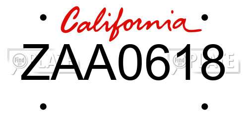 ZAA0618 California License Plate