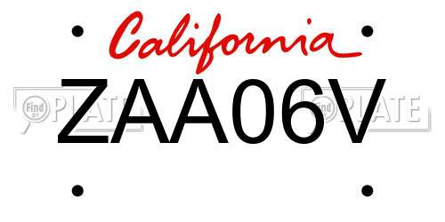 ZAA06V California License Plate