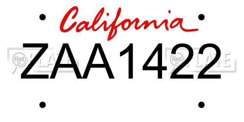 ZAA1422 California License Plate