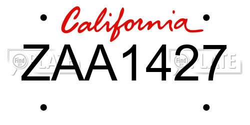 ZAA1427 California License Plate