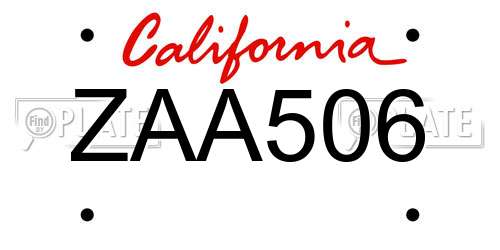 ZAA506 California License Plate