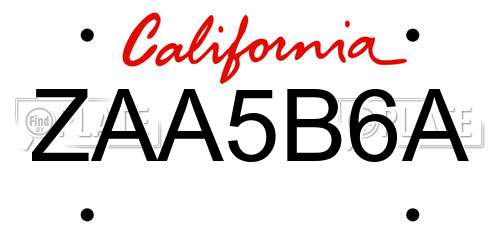 ZAA5B6A California License Plate