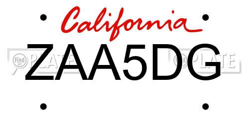 ZAA5DG California License Plate