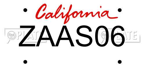 ZAAS06 California License Plate
