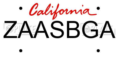 ZAASBGA California License Plate