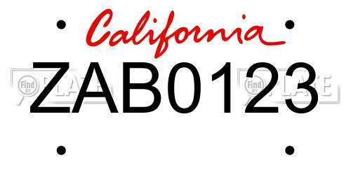 ZAB0123 California License Plate