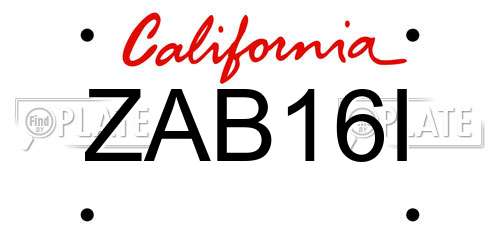 ZAB16I California License Plate
