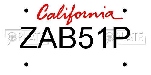 ZAB51P California License Plate
